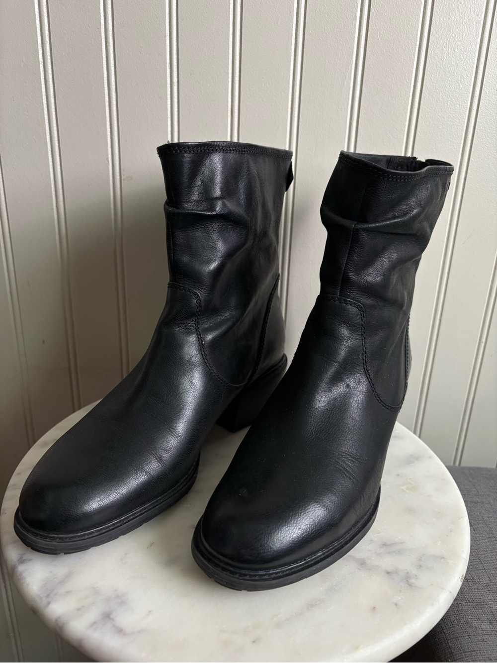 Timberland Leather Zipper Moto Boots Women’s 7 Black Biker Motorcycle Fall Boho